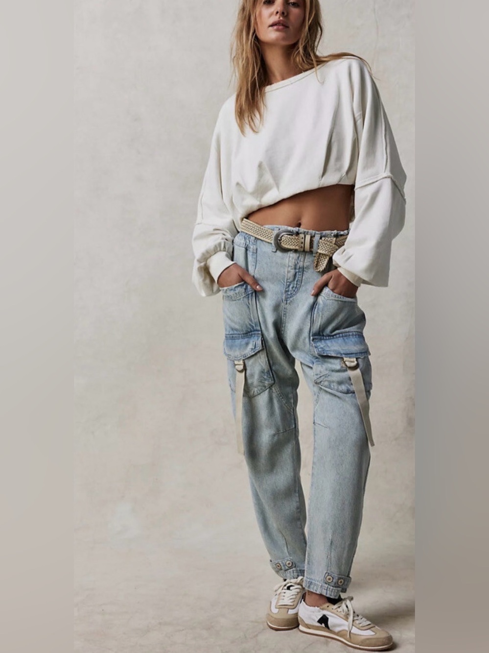 🔥 Free People We The Free Hazel Pull-On Drop-Waist Cargo Jeans